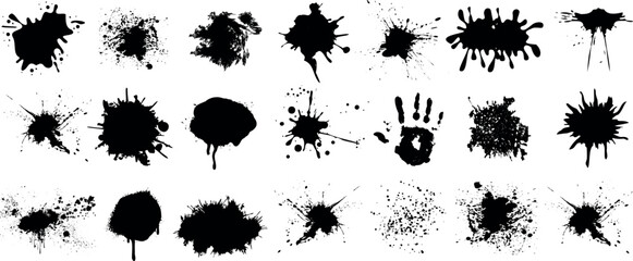 Wall Mural - ink splatter, paint splatter vector set, black paint splashes on white background, artistic design e