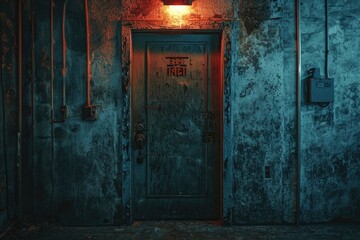 Poster - A door with a bright light shining on it. Perfect for adding a touch of warmth and mystery to your designs