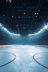 Poster - An empty hockey rink with lights shining on the ice. Suitable for sports-related designs and concepts