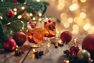 Aufkleber - Glasses filled with drinks sitting on top of a table. Suitable for various occasions and events