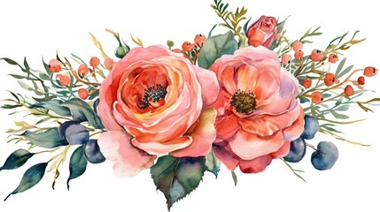 Poster - A beautiful watercolor painting of a vibrant bouquet of flowers. Perfect for adding a pop of color and nature to any space.