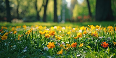 Poster - A beautiful field filled with a vibrant mix of yellow and white flowers. Perfect for adding a touch of nature and color to any project