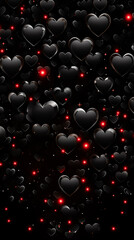 Wall Mural - Black hearts with red lights on beautiful dark background. Valentine's Day card