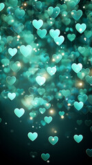 Wall Mural - Blue, turquoise hearts on beautiful dark background. Valentine's Day card