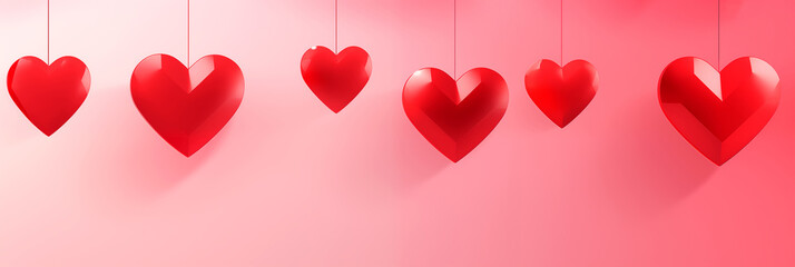 Wall Mural - Red hearts on gradient background banner. Valentine's Day. Panoramic web header with copy space. Wide screen wallpaper