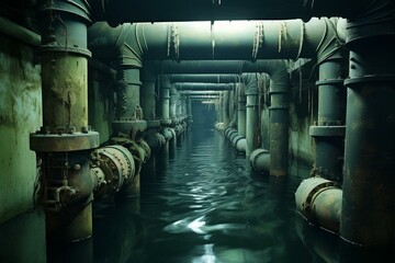 Wall Mural - underwater pipes for sewage disposal. Generative AI