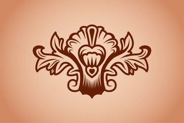 Poster - single element of abstract designs shaped like motifs on wood carvings love or heart geometric motif