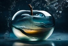 Lovely Double Exposure Image By Blending Together A Stormy Sea And A Glass Apple