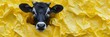 Cow Image with Yellow Plastic, Recycling Concept, Artful Environment Message