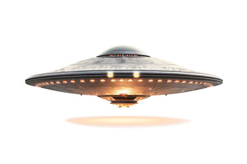 Wall Mural - UFO, alien spaceship isolated on transparent background, Close up of flying saucer, Alien abduction concept