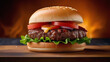 A juicy Wagyu beef burger for lovers of real Wagyu beef. Ready to serve and eat food, menu advertising banner with copy space