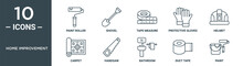 Home Improvement Outline Icon Set Includes Thin Line Paint Roller, Shovel, Tape Measure, Protective Gloves, Helmet, Carpet, Handsaw Icons For Report, Presentation, Diagram, Web Design