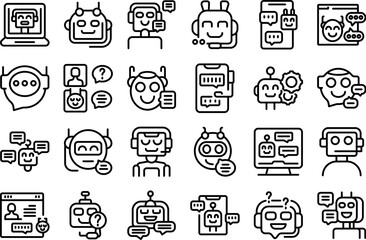 Poster - Customer service chatbot icons set outline vector. Ai digital. Website mobile support