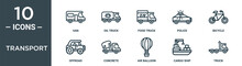 Transport Outline Icon Set Includes Thin Line Van, Oil Truck, Food Truck, Police, Bicycle, Offroad, Concrete Icons For Report, Presentation, Diagram, Web Design