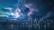 Toronto, Canada, A massive lightning storm over the Toronto skyline