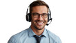 Portrait of a happy call center man isolated on a transparent background for consulting. Smile, customer support or service career with a young employee on PNG for telemarketing