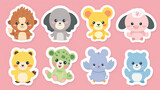 Fototapeta Pokój dzieciecy - Cute sticker-style cartoon animals.