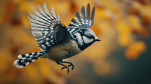 Blue Jay In Autumn Flight