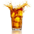 Glass cup of iced tea with splash isolated on white background