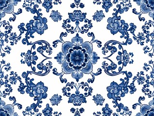 blue porcelain seamless flowers pattern