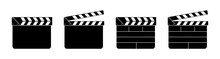 Clapper Board Set In Black And White Color. Movie Clapper Board Vector Image. Roll Camera Action Opened And Closed Movie Clapper Film Clap Board - Vector Icon