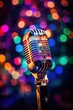 © Маргарита Вайс - vertical image of stylish old retro microphone on multicolored lighting bokeh background