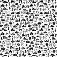 Seamless Pattern With Travel Famous Places Abstract Silhouettes