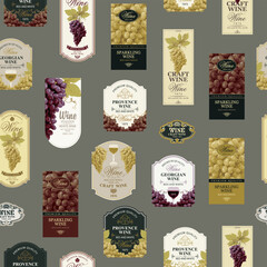 Wall Mural - seamless pattern with ornate wine labels in retro style. repeating vector background on the theme of