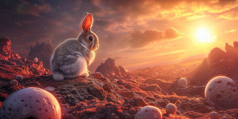 Wall Mural - Easter Bunny on mars