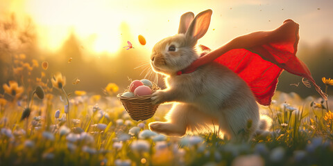 Wall Mural - super easter bunny in the grass