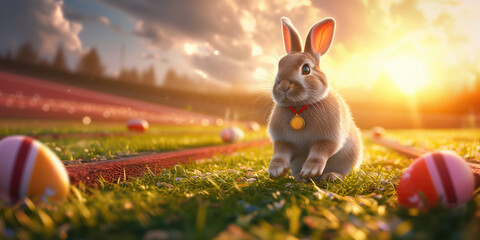 Wall Mural - easter bunny with eggs sportsstadium