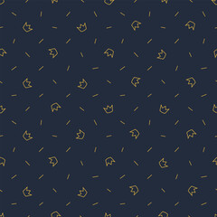 Simple seamless pattern with gold crowns and lines on dark blue background. Luxury design for packing. Vector flat backdrop