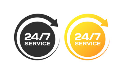 Poster - 24/7 service icon. Silhouette and flat style. Vector icons