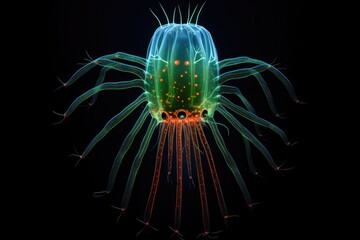 Sticker - A jellyfish is glowing brightly in the dark. Generative AI.