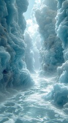 Wall Mural - An Alaskan glacier cruise themed liquid abstract 3D extrusion, with icy blues, whites, and the grandeur of towering ice formations.