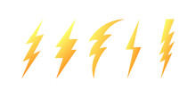 Set Of Yellow Lightning Icons. Flat Style. Vector Icons