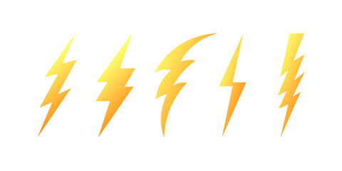 Poster - Set of yellow lightning icons. Flat style. Vector icons