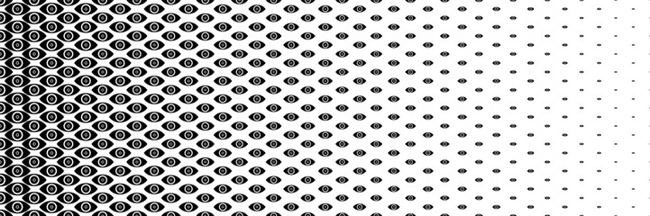 Poster - horizontal black halftone of eyes design for pattern and background.