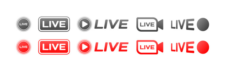 Poster - Live button icon set. Flat style. Vector icons