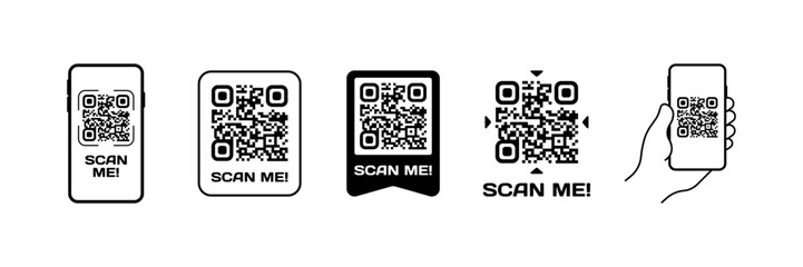 Poster - Scan me icon set. Qr code buttons. Linear style. Vector icons
