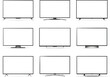 TV mockup set with blank screen. Realistic TVs, with different legs for horizontal surfaces. Modern smart tv display mockup. Various vector televisions.