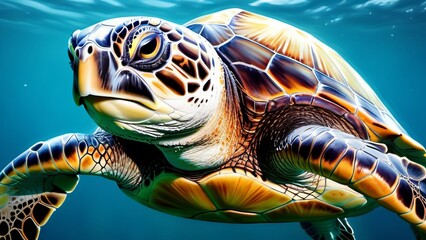 Wall Mural - turtle swimming ai generated