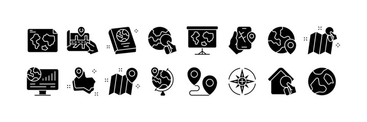 Poster - Map icon set. Travel navigation. Silhouette style. Vector icons