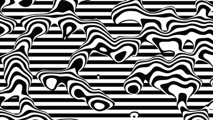 Poster - Abstract Waving black lines on white Background. Looping 4k animation of an abstract fractal digital lines background
