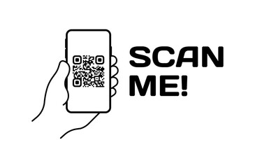 Poster - Scan me sign icon. Qr code on the phone screen. Linear style. Vector icon
