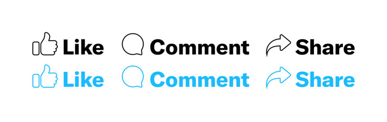 Poster - Social media button icons. Like, Comment, Share buttons. Linear and flat style. Vector icons