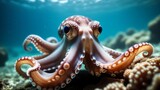 Fototapeta Do akwarium - octopus on reef ai generated