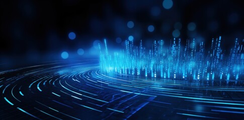 Poster - Digital technology wave. Abstract background with dots and lines moving in space. Technology innovation idea of global business solution.