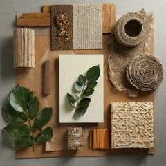 Flat lay of creative mood board composition. From above. Square background.