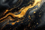 Fototapeta  - Abstract black and gold liquid with gold paint with a mesmerizing map of the unknown, painted with a lustrous black and gold liquid that flows like water. Great as wallpaper, texture, pattern.